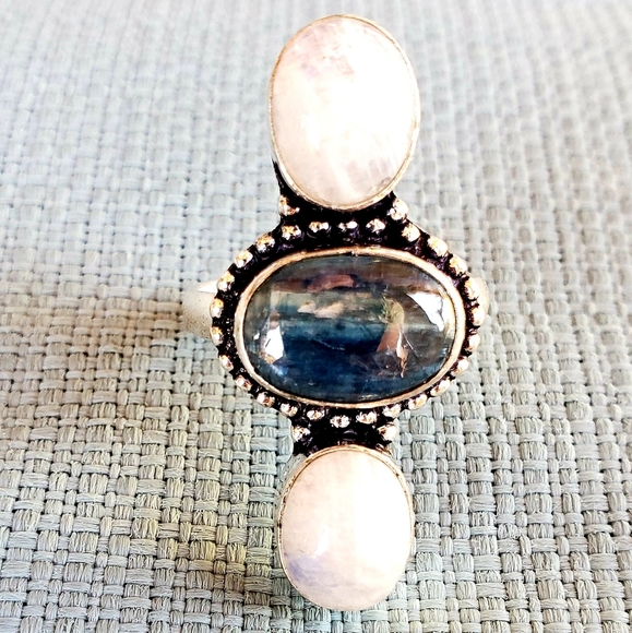 New Kyanite & Rainbow Moonstone 925 Silver Ring. - Picture 2 of 12